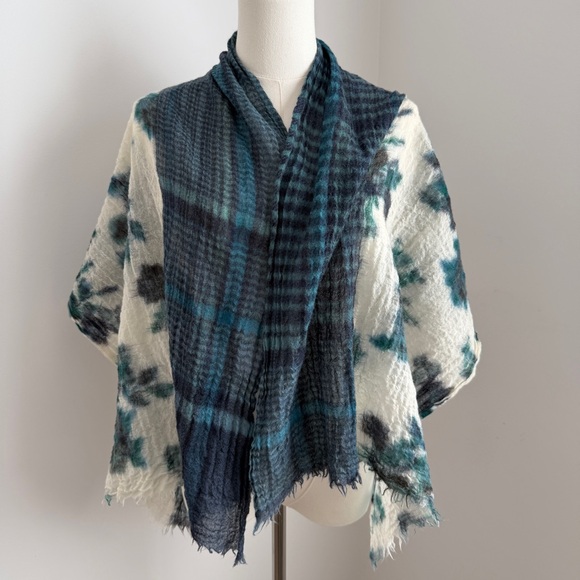 J. Jill 100% Wool Scarf Wrap Watercolor Floral Plaid Mixed Print - Picture 2 of 10